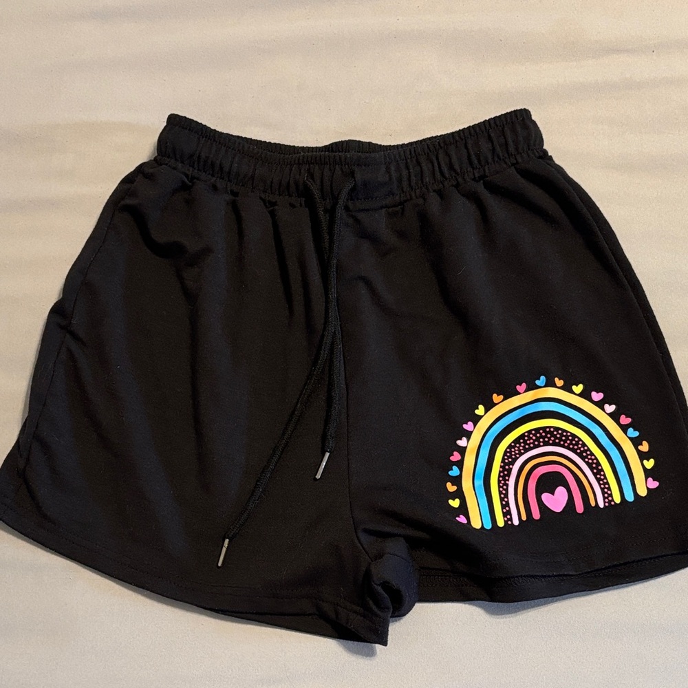 SHEIN Black Shorts with Colorful Rainbow Design